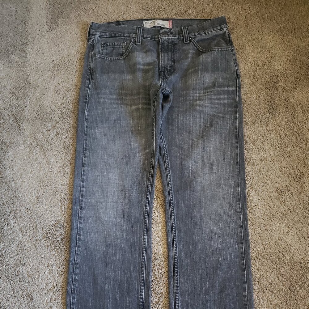 Men's vintage Levis 559 relaxed straight jeans black wash whiskers 30x32